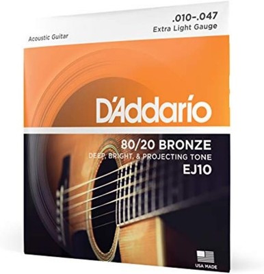 Vintage-Inspired D'Addario 80/20 Bronze EJ10 Strings, Extra Light Gauge 10-47