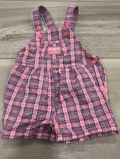 Vintage OshKosh B'gosh Romper Pink Floral Plaid Vestbak Romper Size 2T USA