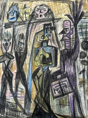 Mid Century Abstract Drawing Modernist Sylvia Ludins Russian American Holocaust
