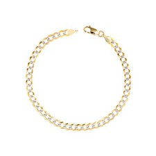 14K Jaune or Massif 5mm Diamant Blanc Coupe Pierre Cubain Courbe Bracelet Chaîne