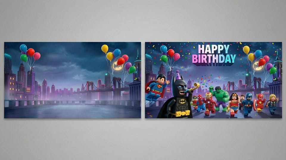 Tarjeta de cumpleaños 16:9 Batman Marvel & DC Superhéroes (ARTÍCULO DIGITAL - Personalizable) Foto 2 de 3