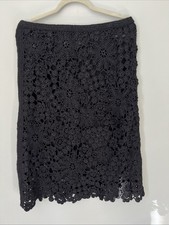 VTG Ballinger Gold Black Crochet Flower Pull On Skirt Midi Sheer Lining Boho M