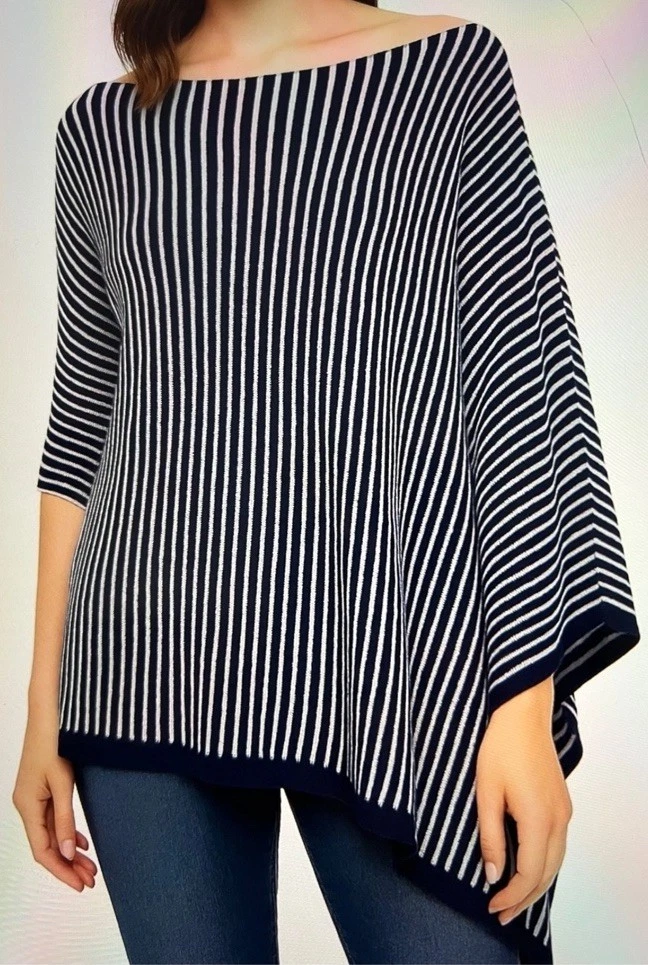 Eileen Fisher Italian Yarn Navy Stripe Asymmetrical Cape Shrug Poncho One Size
Opens in a new window
