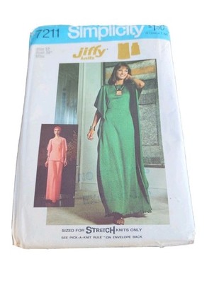 VTG 70s Simplicity Jiffy Knits Caftan/Top/Pant Pattern #7211 Size 12 Bust 34'' UC