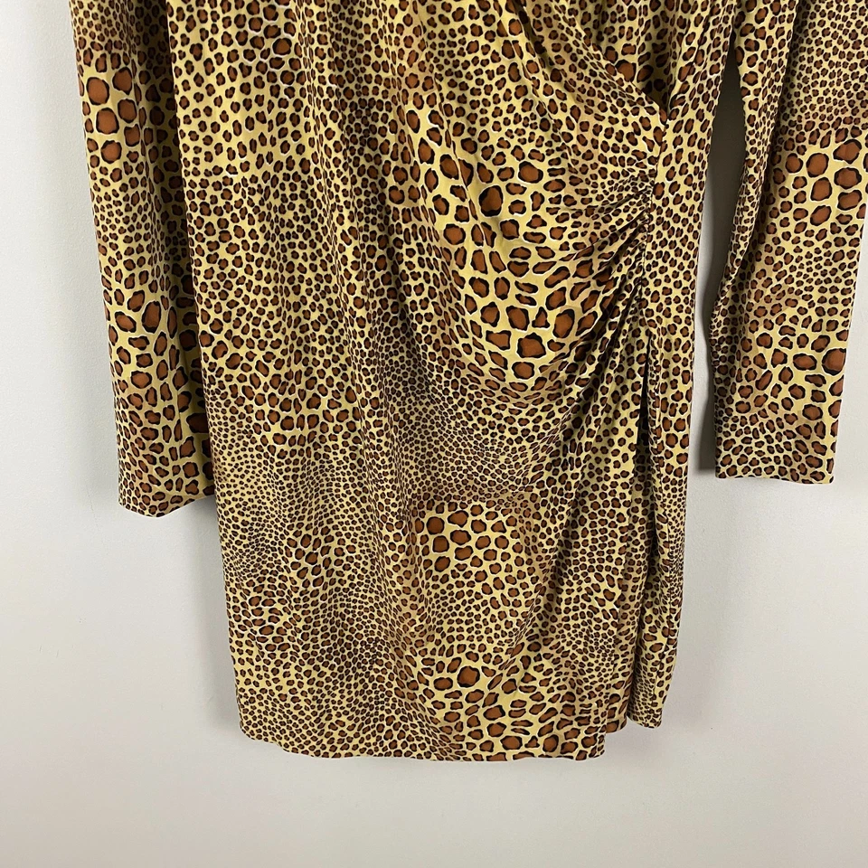 Vestido Norma Kamali Cacao Estampado Animal Imitación Envolvente Talla XL Manga Larga Elástico Foto 3 de 4