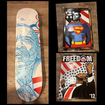 Lot Of 3 Obama Posters (Mr Brainwash + Limited Editions Skateboard Deck)