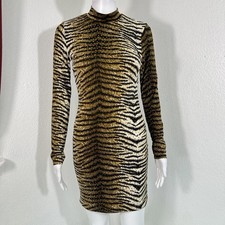 XS Tiger Print Gold Rhinestone Bodycon Mini Dress Mob Wife Bratz Baddie Clubwear