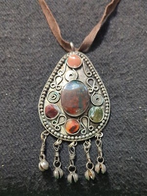 Express Silver Tone Boho Multicolor Stone Teardrop Pendant Statement Necklaces