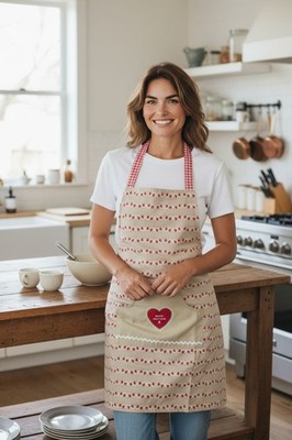 Süße Ecru Baumwolle Küchenschürze mit Tasche Handarbeit Geschenk für ihre Mutter Backen BBQ