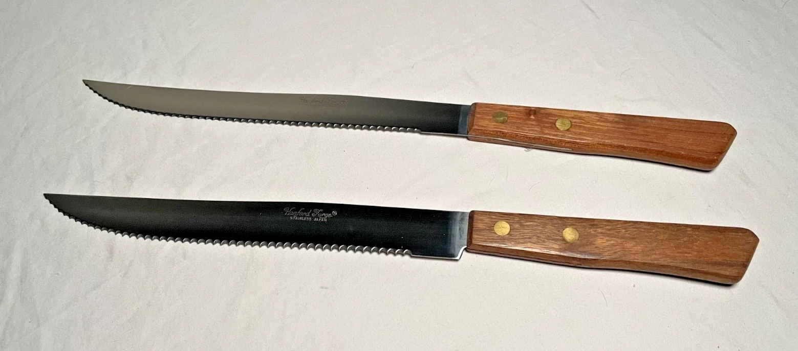 2 VTG Hanford Forge Stainless Steel Serrated Knives Japan NOS 12 1/4" 8" blade