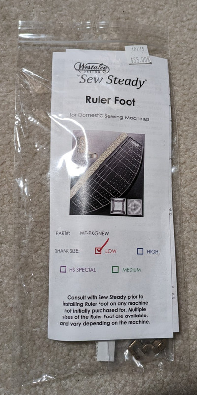 NIP Westalee-Sew Steady Ruler Foot, Low Shank, with 12" arc template, Quilting