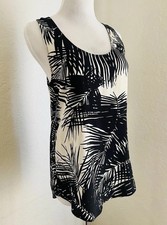 $255 THEORY Silk Racerback Palm Leaf Print Tank Sleeveless Top Black Off White S