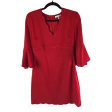 Lucy Paris Red Scalloped Hem Mini Dress 3/4 Bell Sleeves V-Neck S