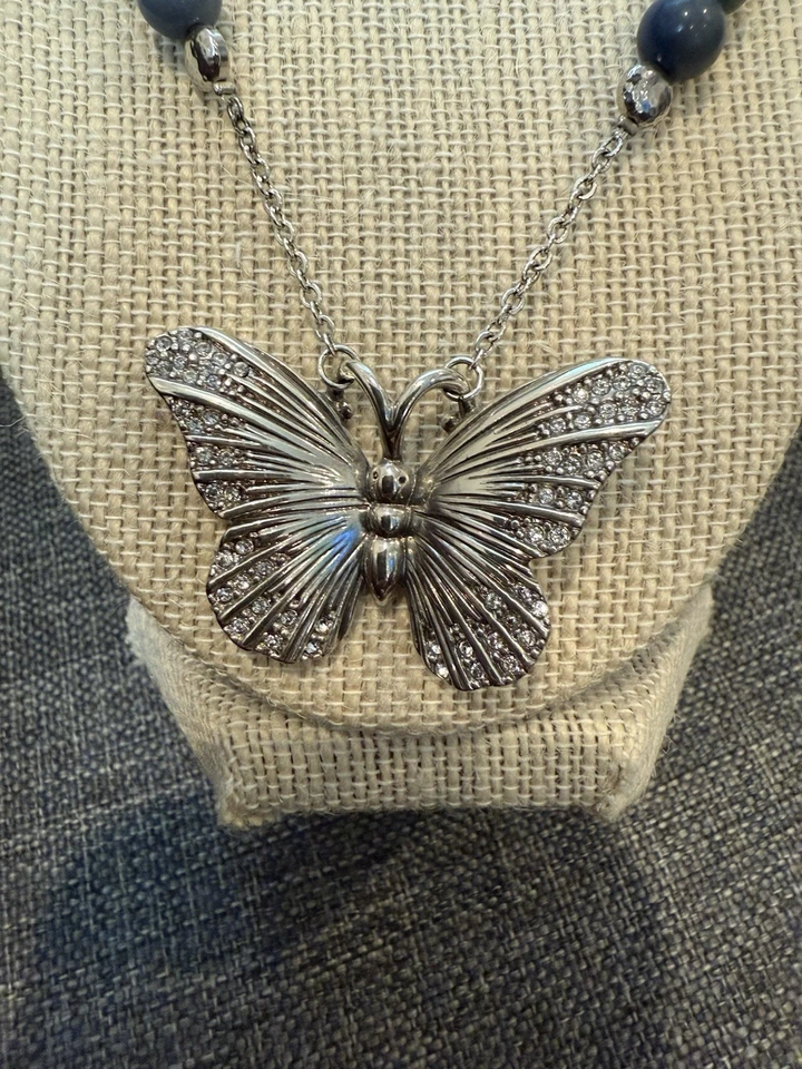 NEW Brighton Solstice Butterly Semiprecious Beaded Stone Silver Long Necklace - Image 2 of 4