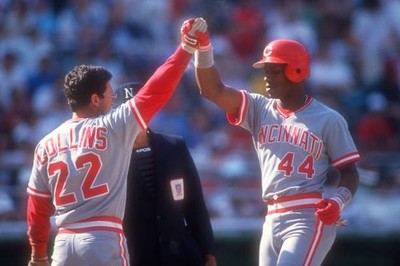 Eric Davis Cincinnati Reds celebrates a run with Dave Collins duri- Old Photo
