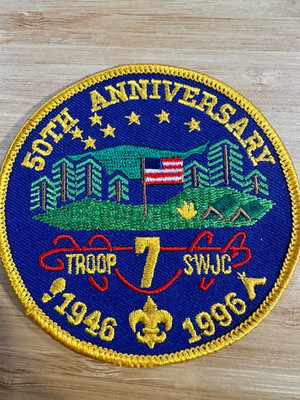 Troop 7 SWJC 50th Anniversary Patch 1946-1996 Scout Hiking Flag Mountains Trees
