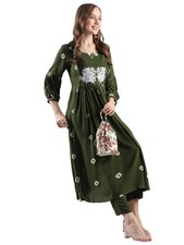 GoSriKi Women's Rayon Blend Anarkali Printed Kurta with Pant