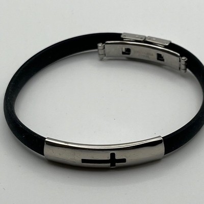 Bracelet Rubber Cross Whimsy Goth  Dark Y2K Stainless Steel Clasp Black  7''