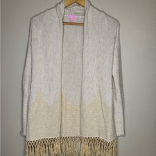 Lilly Pulitzer Open Front Fringe Cardigan Cream Beige Size XS