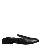 Dolce & Gabbana Black Logo Embroidered Leather Loafer Men Dress Men's Shoes