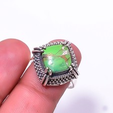 Copper Green Turquoise Solitaire 925 Sterling Silver Ring s.8 R18 Christmas Gift