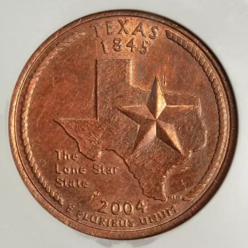 2004 D NGC MS63 Missing Clad Layer Texas Quarter Mint Error Copper Core Showing