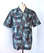 Vtg 70s 80s Towncraft Blue Geometric Silky Poly Hawaiian Bowling Surfer Shirt L