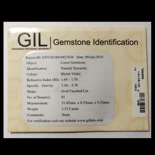 3.33Ct GIL Certified_Lovely Lustrous Natural Purplish Blue Tanzanite Gemstone - Picture 3 of 3