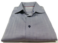 Eton of Sweden Men Pure Cotton Gray Mini-Herringbone Dress Shirt Euro 43 L/XL 17