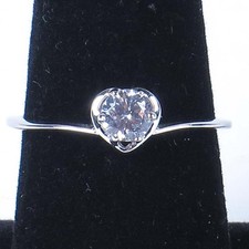Sterling Silver Heart Ring Size 8.75 Clear Stone