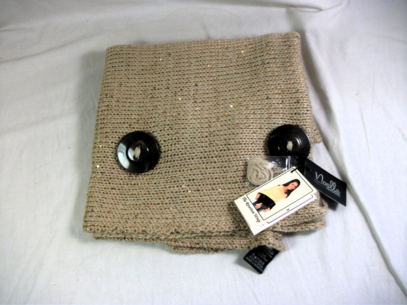 The Riverton Wrap Shawl Noelle Tan - Gold Tone Sequins New