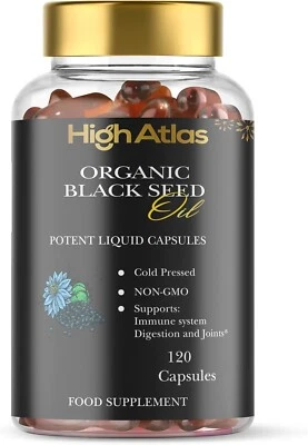HIGHATLAS Organic Black Seed Oil Capsules - 2 Month Supply - 120 Count 2000mg Per Serving