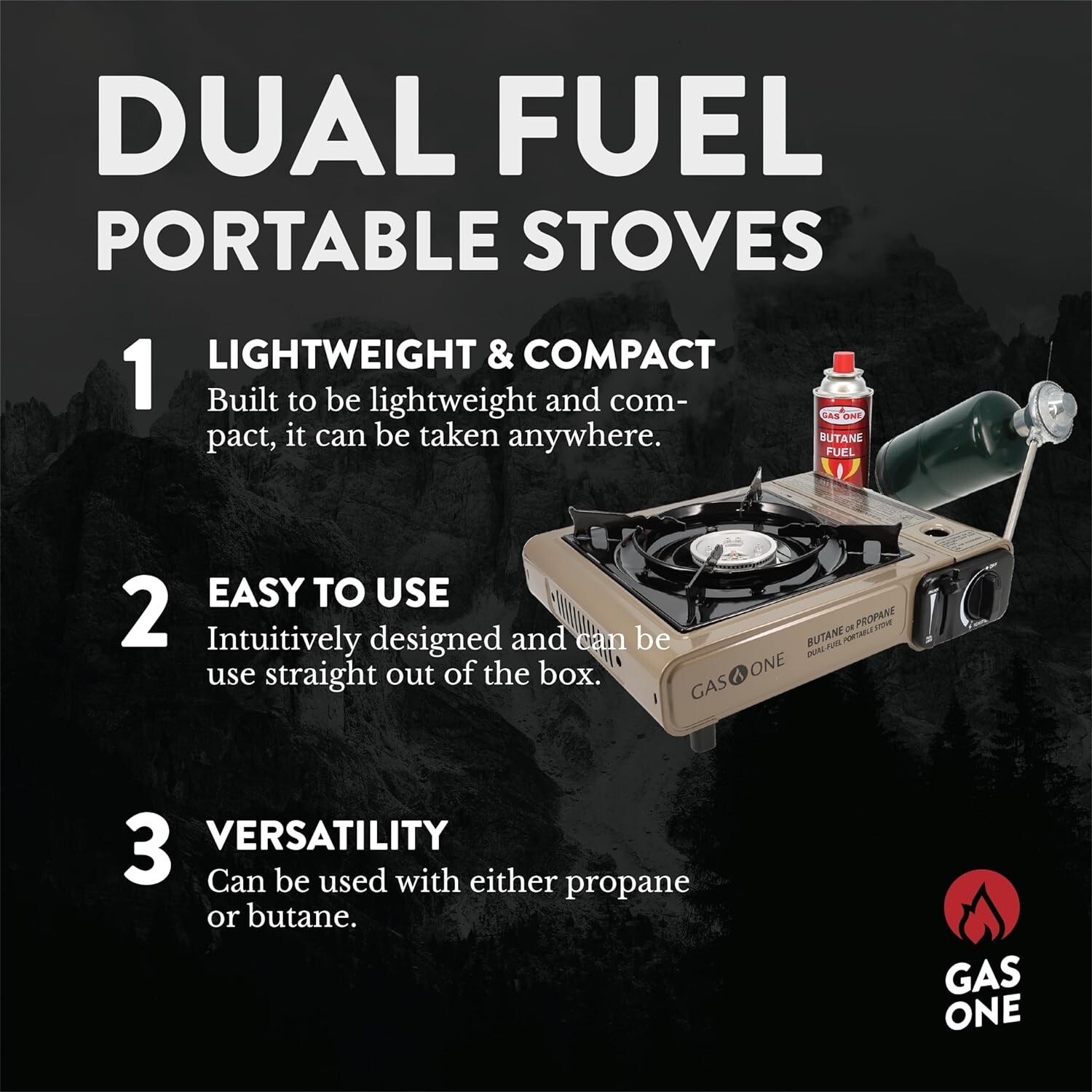 Gas One GS3400P Propane or Butane Stove Dual Fuel Stove Portable