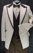 VINTAGE IVORY BROWN VELVET 4pc TUXEDO OR RETRO TUX JACKET PROM PARTY