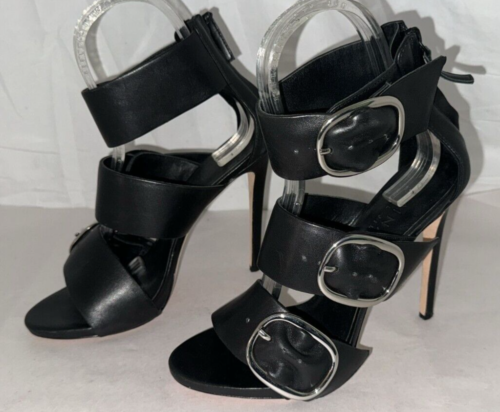 US 8❤️AMINAH ABDUL JILLIL MADE IN ITALY Black Leather High Heel SANDALS BOOTS - Afbeelding 1 van 11