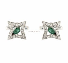 Natural Emerald Gemstone with 925 Sterling Silver Cufflink 2168