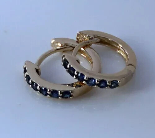 1.10Ct Round Lab Created Diamond Sapphire Huggie Earrings 14K Yellow Gold Plated - Picture 4 of 8