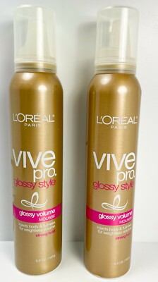 New (2) L'OREAL VIVE PRO glossy style glossy volume MOUSSE 6.8 oz Strong Hold