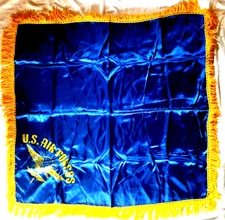 VTG US Air Force Blue w Gold Fringed Satin Sofa Pillow Cover 39" x 36" Military