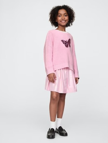 New Gap Kids Girls Pink Sequin Butterfly Oversized Sweater 8 10 12 14 16 Ribbed - Picture 5 of 5