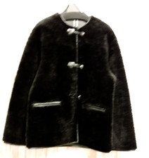 Mango Appliques Fur Coat Black Womens Small Oversize Faux Shearling Leather Bnwt