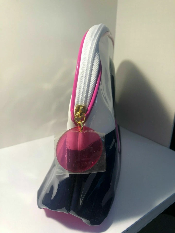 Bolso de Cosméticos Estee Lauder Lisa Perry GRANDE Viaje Blanco Azul Rosa Punto Vinilo Foto 3 de 4