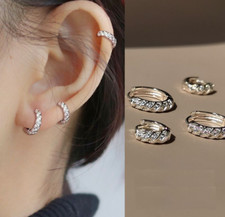 6/8/10mm 925 Sterling Silver CZ Huggie Hoop Small Earrings Women Girl 2Pcs I82