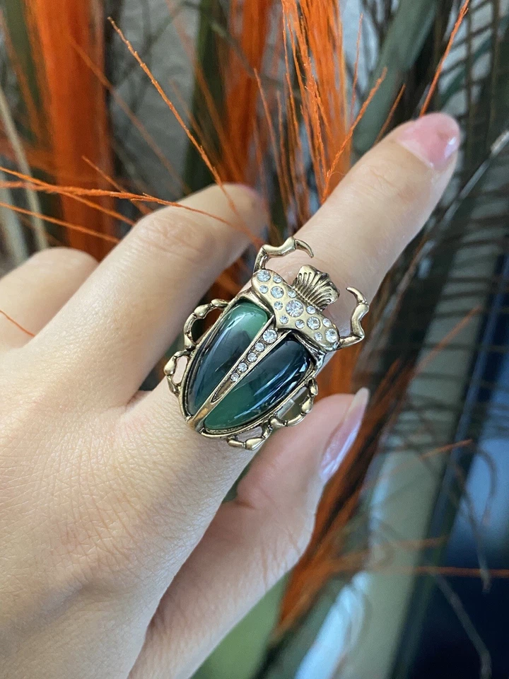 Escarabajo insecto tamaño ajustable anillo escarabajo insecto calavera escarabajo anillo escarabajo verde Foto 4 de 4