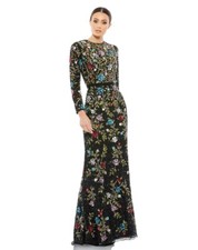 MAC DUGGAL FLORAL EMBELLISHED LONG SLEEVE GOWN 5556 SIZE 18 $798 BLACK MULTI