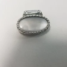 White Charm Slide Pendant Silver Tone Oval