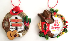 Cowboy Country Western Lasso  Hat Boot - Christmas Holiday Ornaments set/2