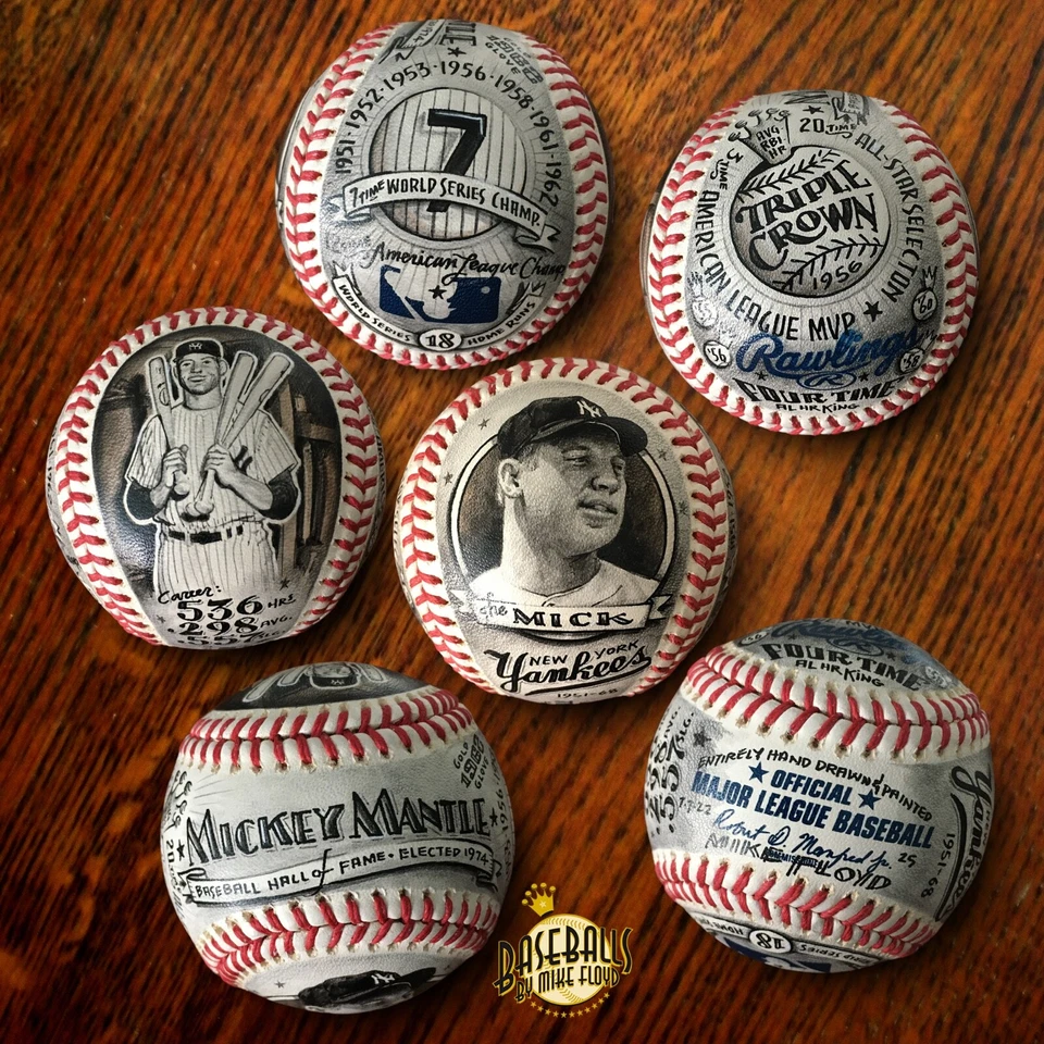 Оригинальный расписной бейсбольный мяч MICKEY MANTLE New York Yankees от Mike Floyd 1/1 - Изображение 2 из 4