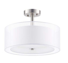 13in. 3-Light Brushed Nickel Semi-Flush Mount with Double Fabric Shades
