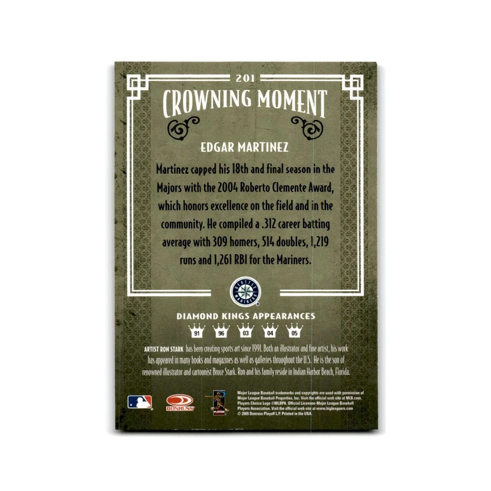 2005 Donruss Diamond Kings Edgar Martinez Mariners #201 - Image 2 of 3